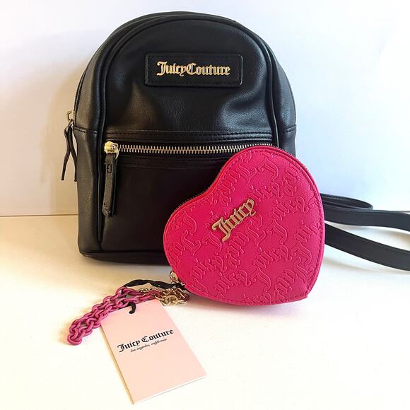 JUICY COUTURE Black Mini Backpack and Pink Heart Wallet Set - Picture 15 of 16